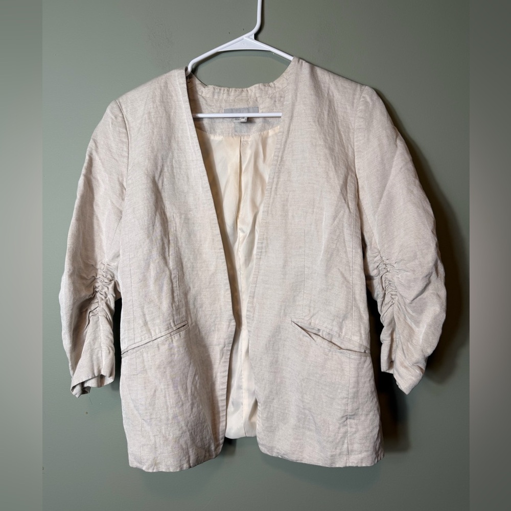 H&M Womenβs Linen Blend Blazer Size 10 Beigeβ